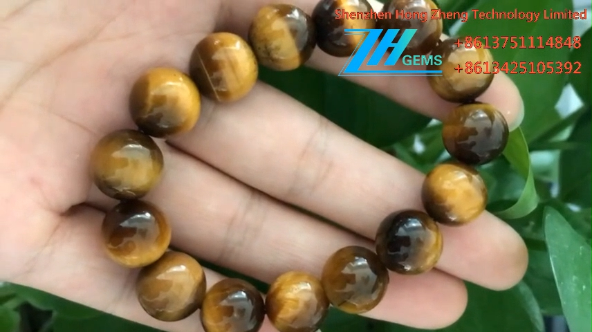 Full Strand 16 Natural Loose Round Asli Tiger Eye Permata 4