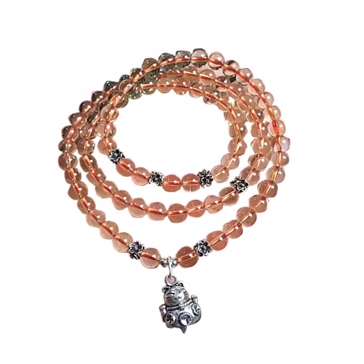 돌 천연 황수정 보석 천연석 비즈 목걸이에 대한 노란색 라운드 비즈 2