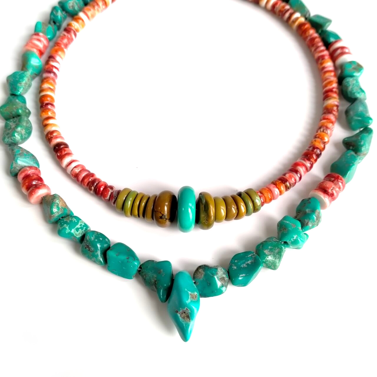 925 Sterling Silver and Turquoise Nugget Spiny Oyster Necklace 15