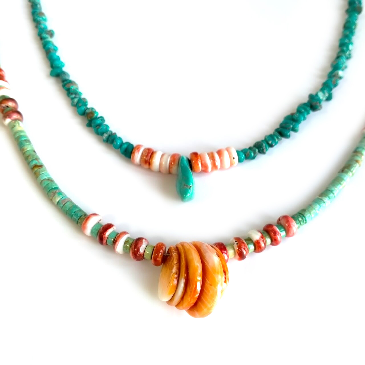 Spiny Oyster Shell Turquoise Necklace Hand Braided Beads Pendant Necklace 15