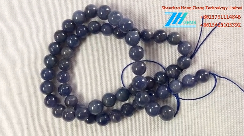 Natural Lolite Round shape beads grey blue 3A gemstone 8