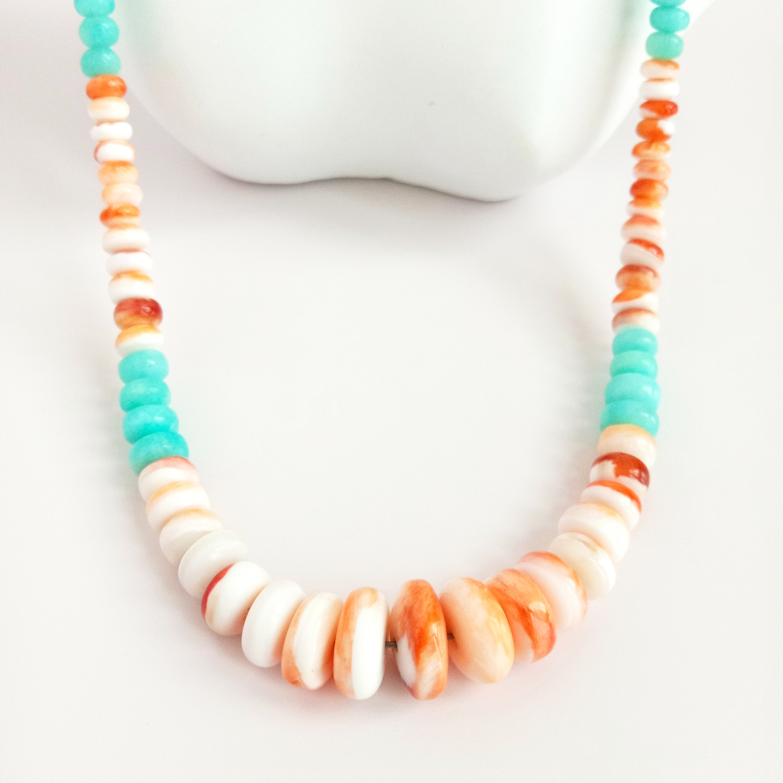 ខ្សែកអយស្ទ័រធម្មជាតិ 6mm ត្បូងពេជ្រពណ៌ខៀវ Turquoise ធ្វើគ្រឿងអលង្ការខ្សែក 14