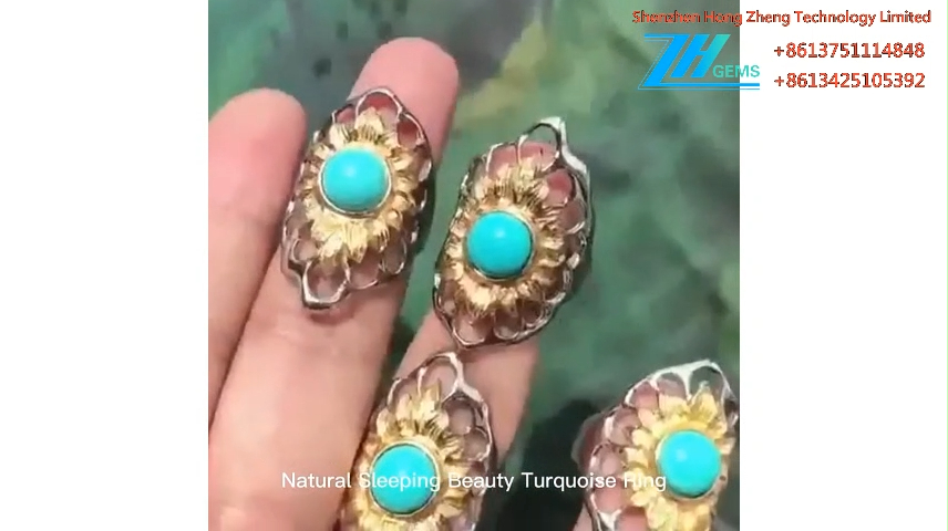 Natural Turquoise Sterling 925Silver Ring Women Bohemian 9