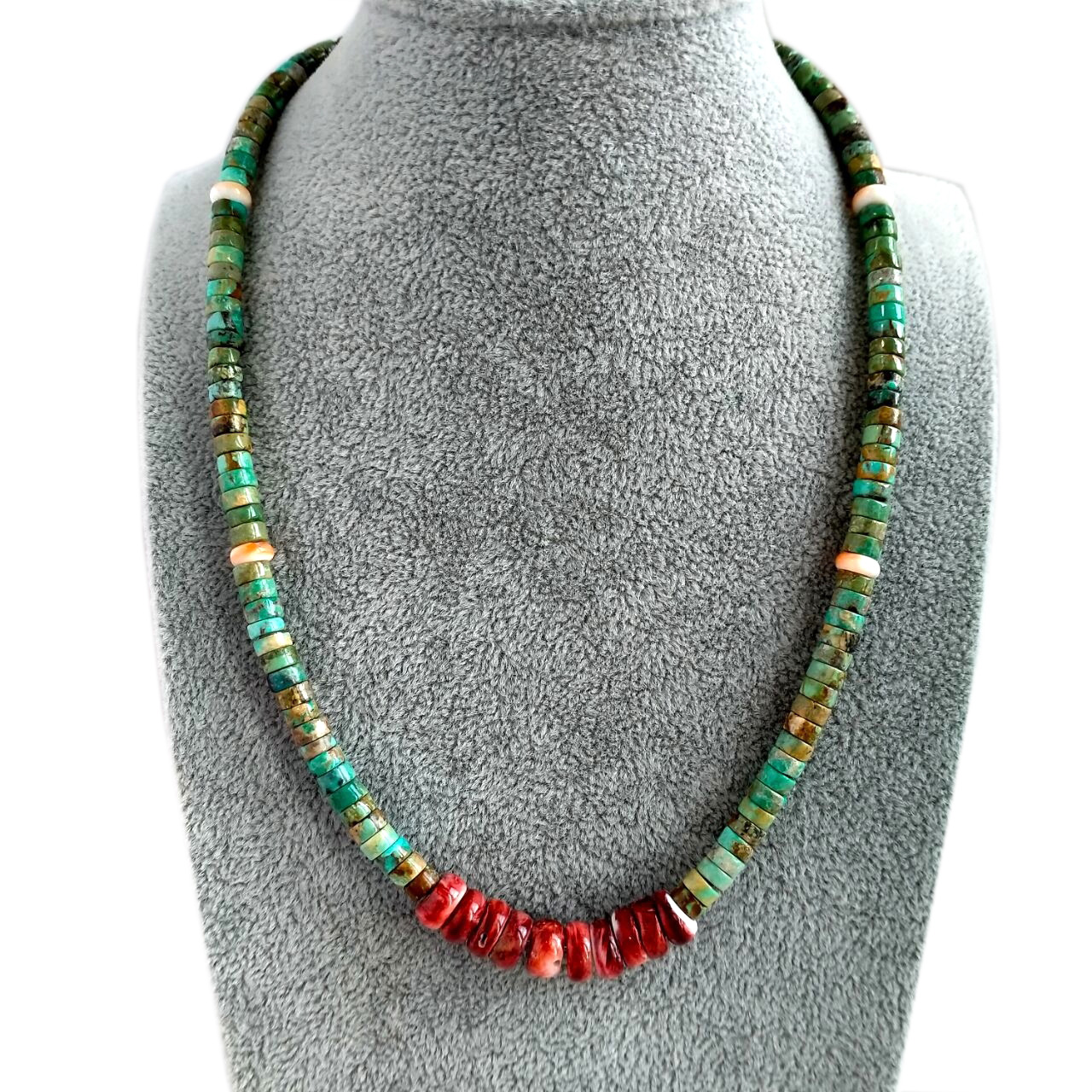 Turquoise choker Heishi Gemstone with Spiny Oyster Beaded Necklace Handmade 15