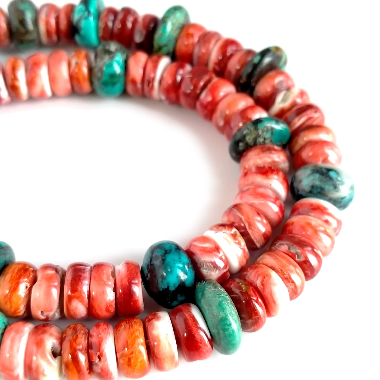 Rare vintage graduated turquoise spiny oyster beaded necklace 15