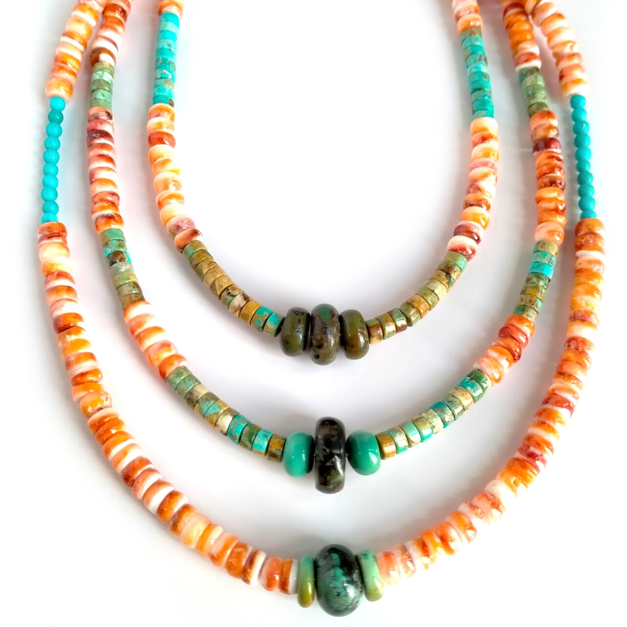 925 Sterling Silver Spiny Oyster Shell e nang le Turquoise Sefaha sa Rondelle se Fetileng 10