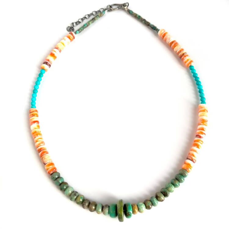 Turquoise Spiny Oyster Necklace 925 Sterling Silver Healing Modern Gemstone Necklace 10