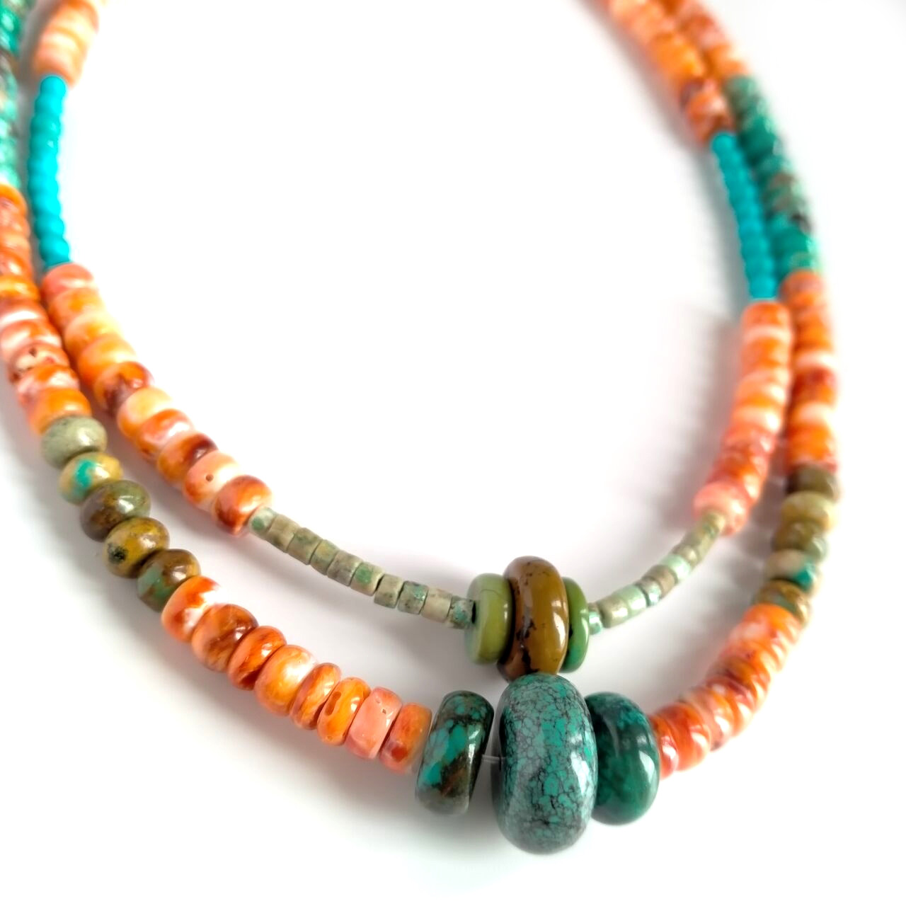 Turquoise na chaza ya machungwa spiny na shell heishi mkufu 14