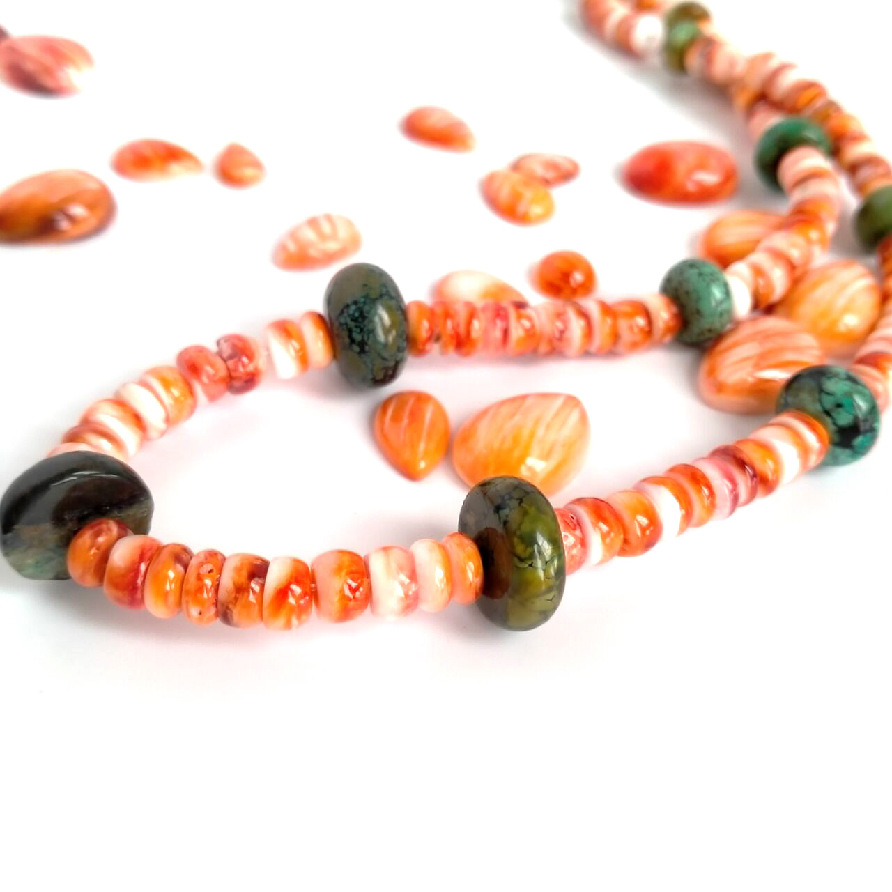 Natural turquoise Spiny Oyster Seraphinite and  Lapis lazuli  with Prehnite roundle Gemstone beads pendant Colorful jewelry set 15