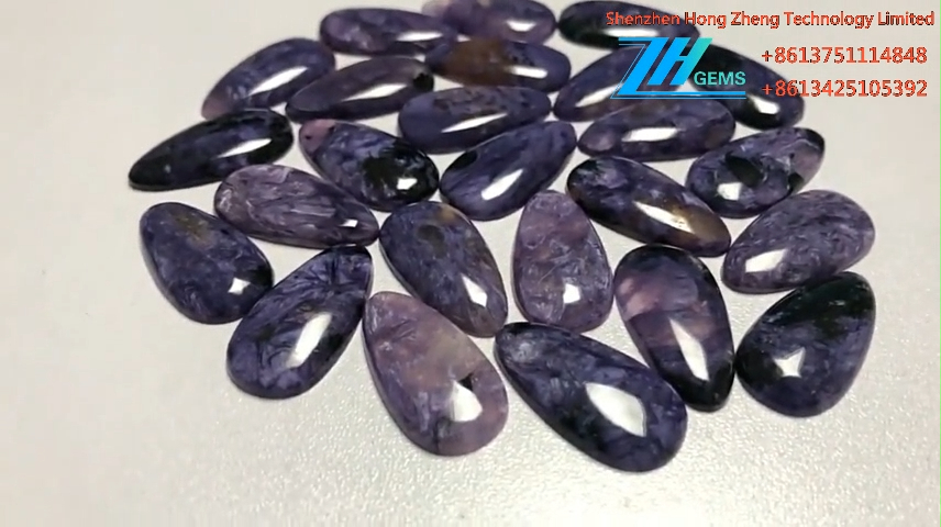نگین طبیعی گلابی شکل Charoite Cabochon گلابی شکل 8