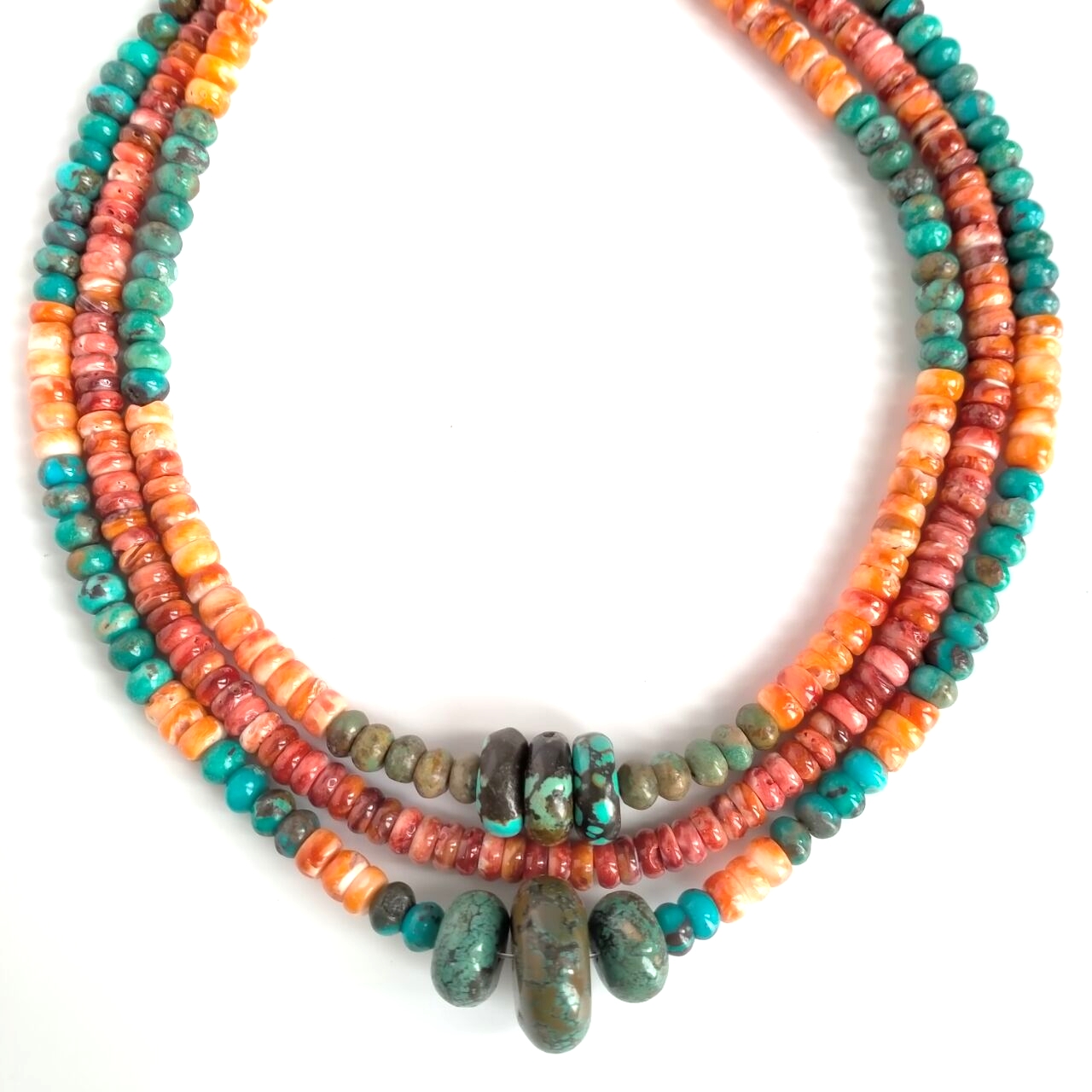 Natural Turquoise rondelle beads perfectly matched with Orange Spiny oyster 15