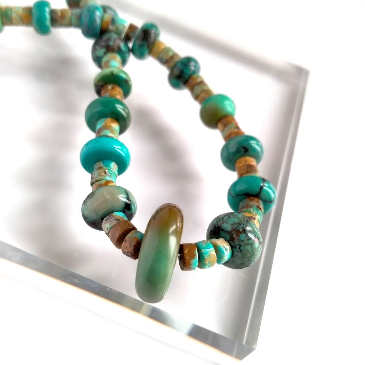 Genuine Natural Kingman Turquoise Beaded Necklace Blue Green 15