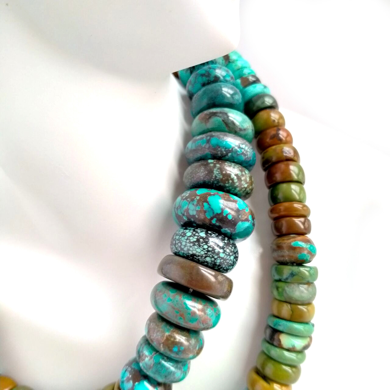 Jiwe Kubwa la Turquoise Heishi Wheel Spacer Shanga za jiwe la kijani kibichi uzi kamili wa inchi 16 15