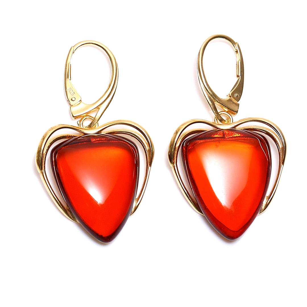 Natural Gemstone red color amber 925 Sterling Silver Earring heart shape amber Earring jewelry 14