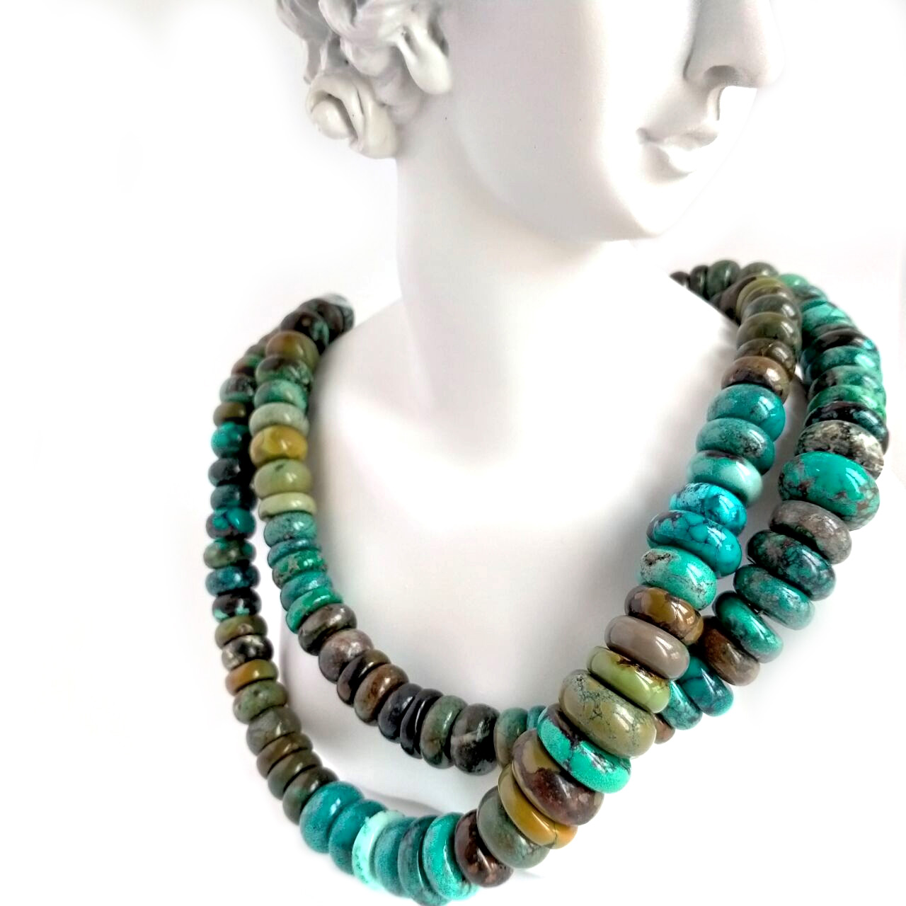 ខ្សែកអង្កាំខាងវិញ្ញាណធម្មជាតិ Turquoise ជាមួយនឹងសោប្រាក់ Sterling 925 15