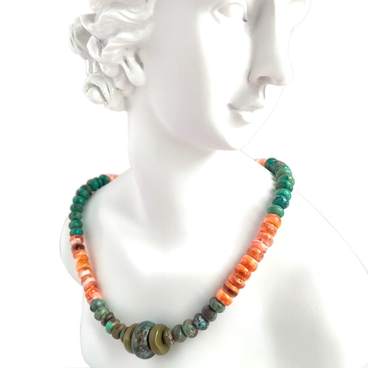 925 Sterling Silver Spiny Oyster Turquoise Bead Necklace All Natural 15