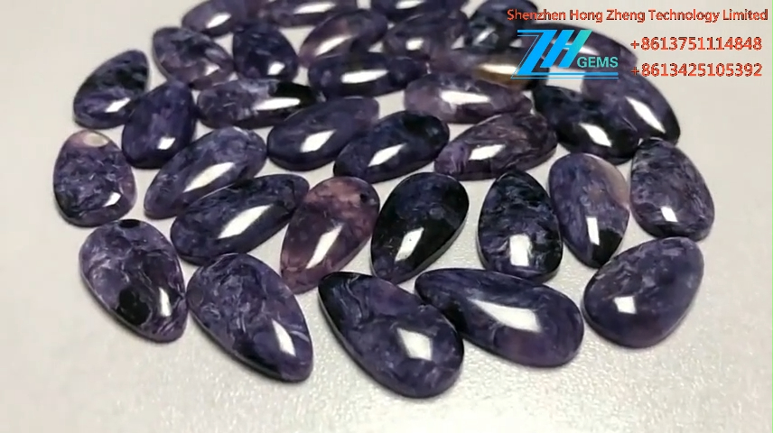 Naturlig päronform Charoite Cabochon Charoite päronformad topp 8