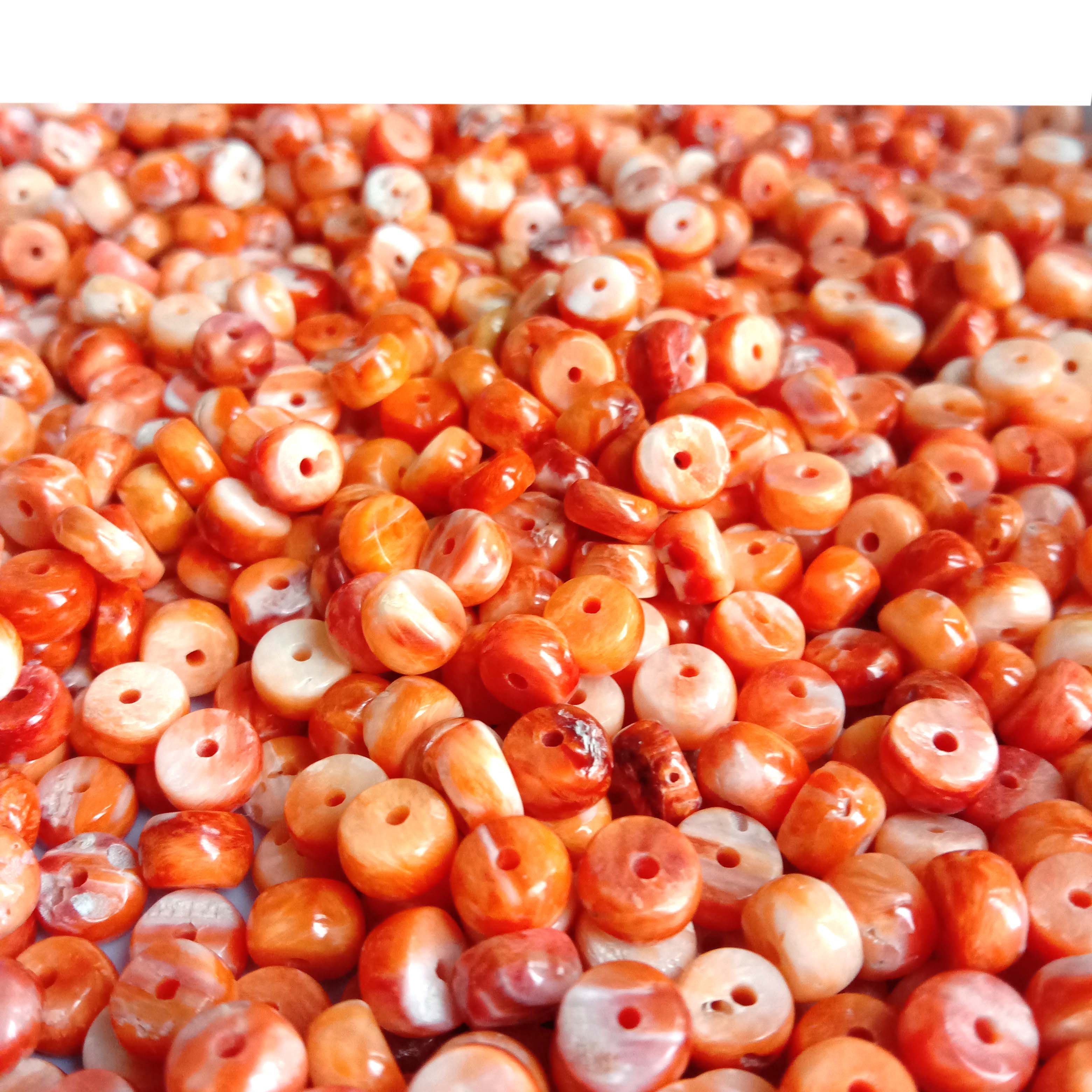 Natural Orange Spiny Oyster Rondelle Beads 6mm 14