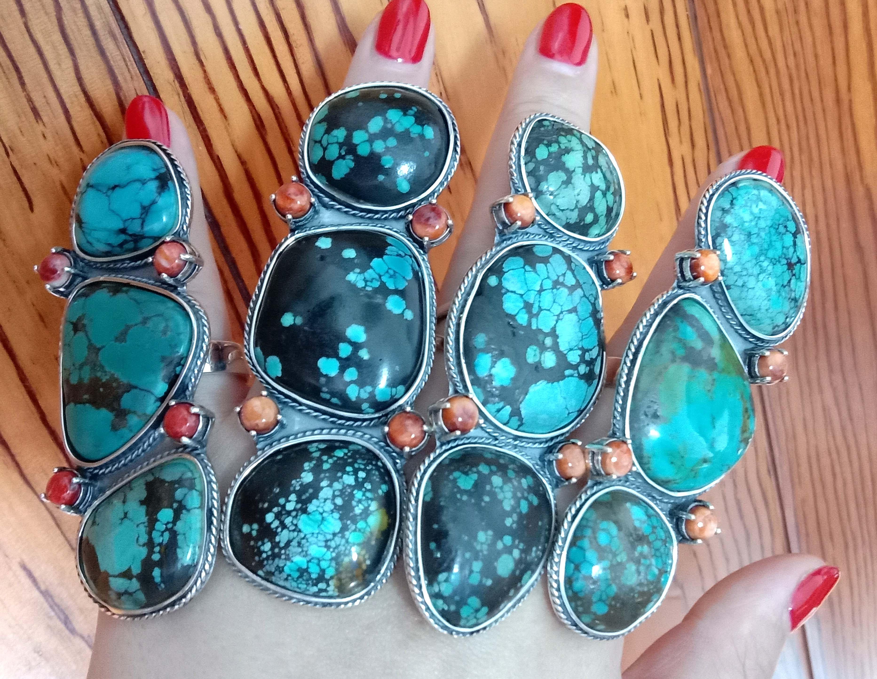 Spiny Oyster Turquoise Ring Mix Shape 925 Silver Ring Jewellery 14