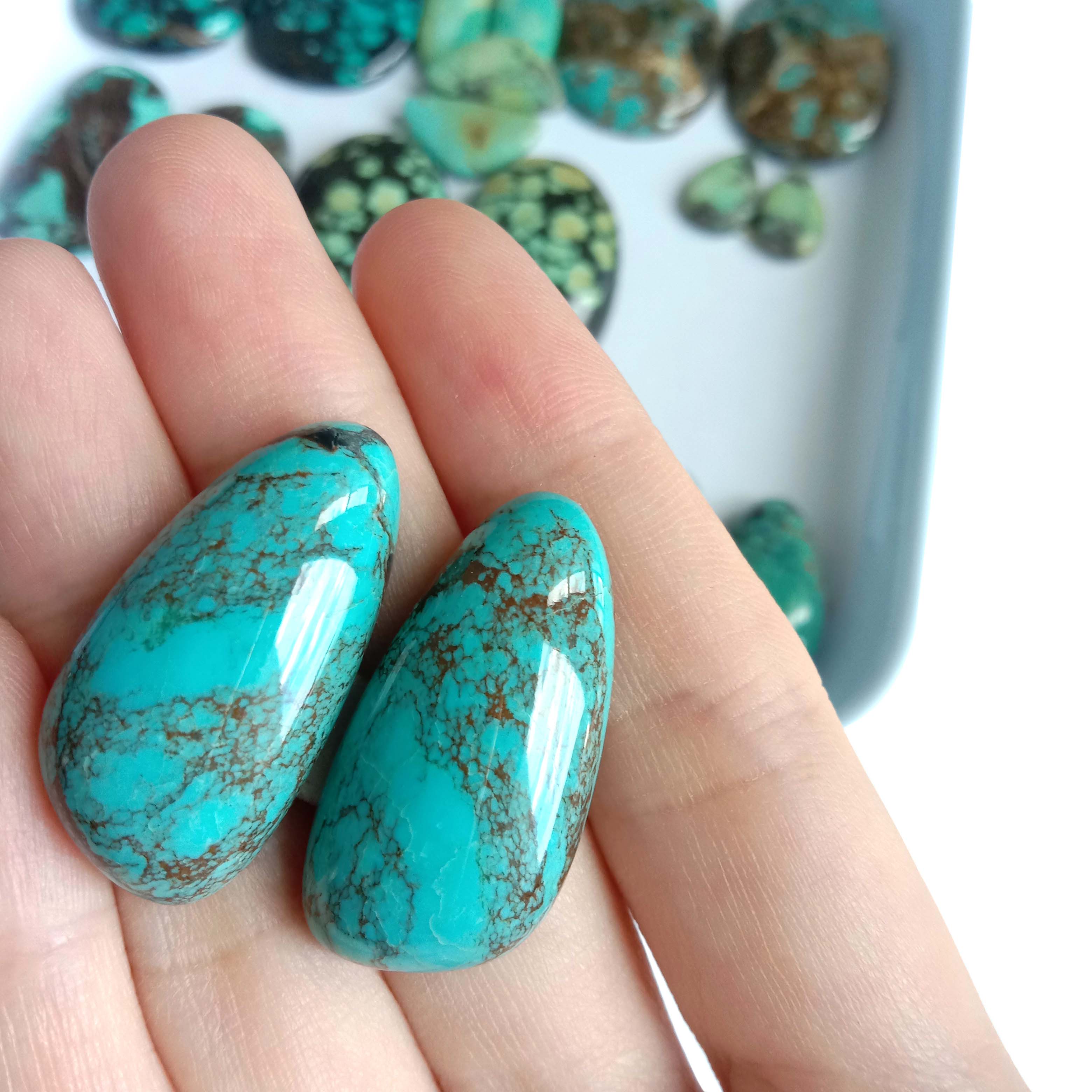 Natural Turquoise Smooth Pear Cabochon Gemstone 30x15mm Gemstone Pair 15