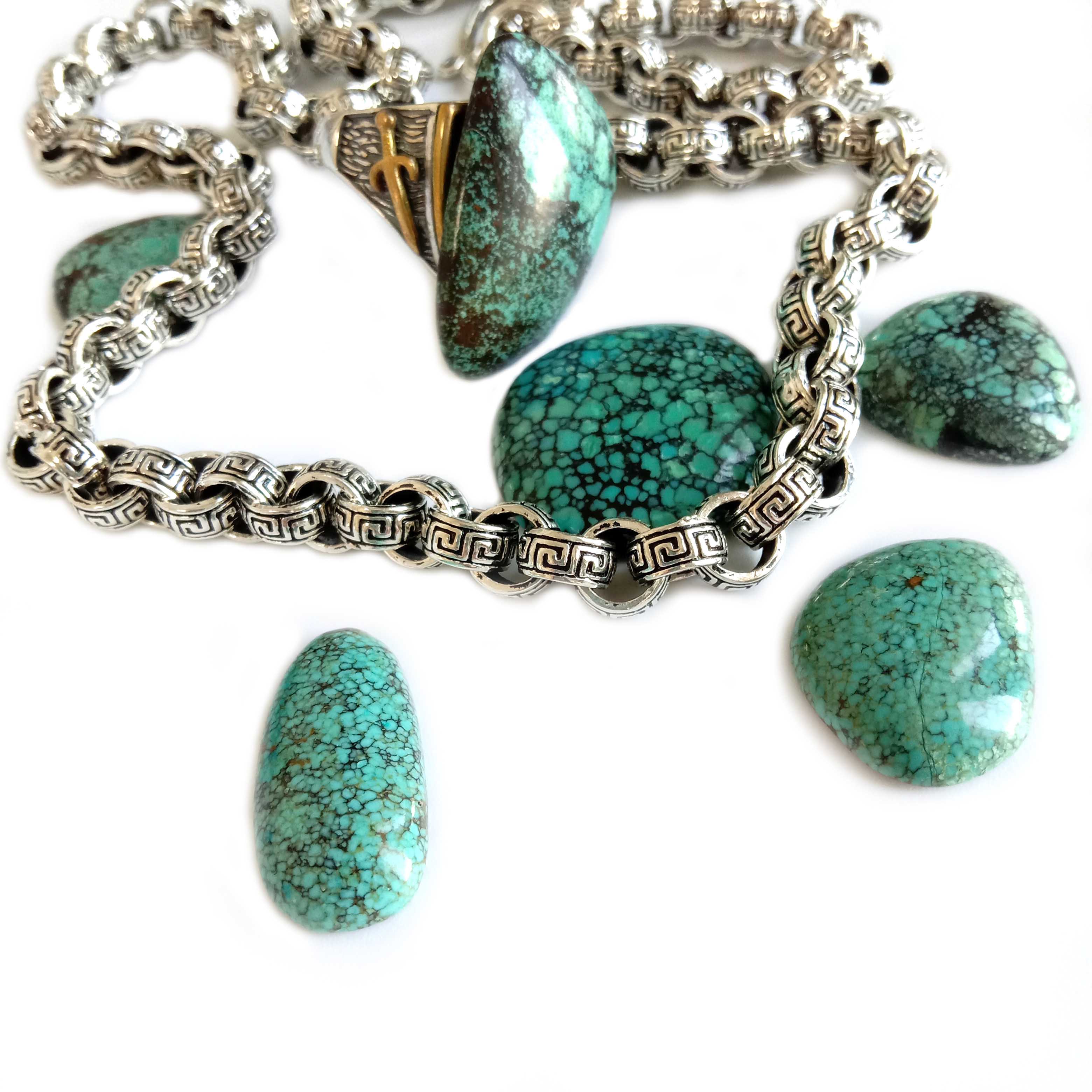 فيروز ڪيبوچون گيمسٽون ڪيب پالش ٿيل پٿر 15