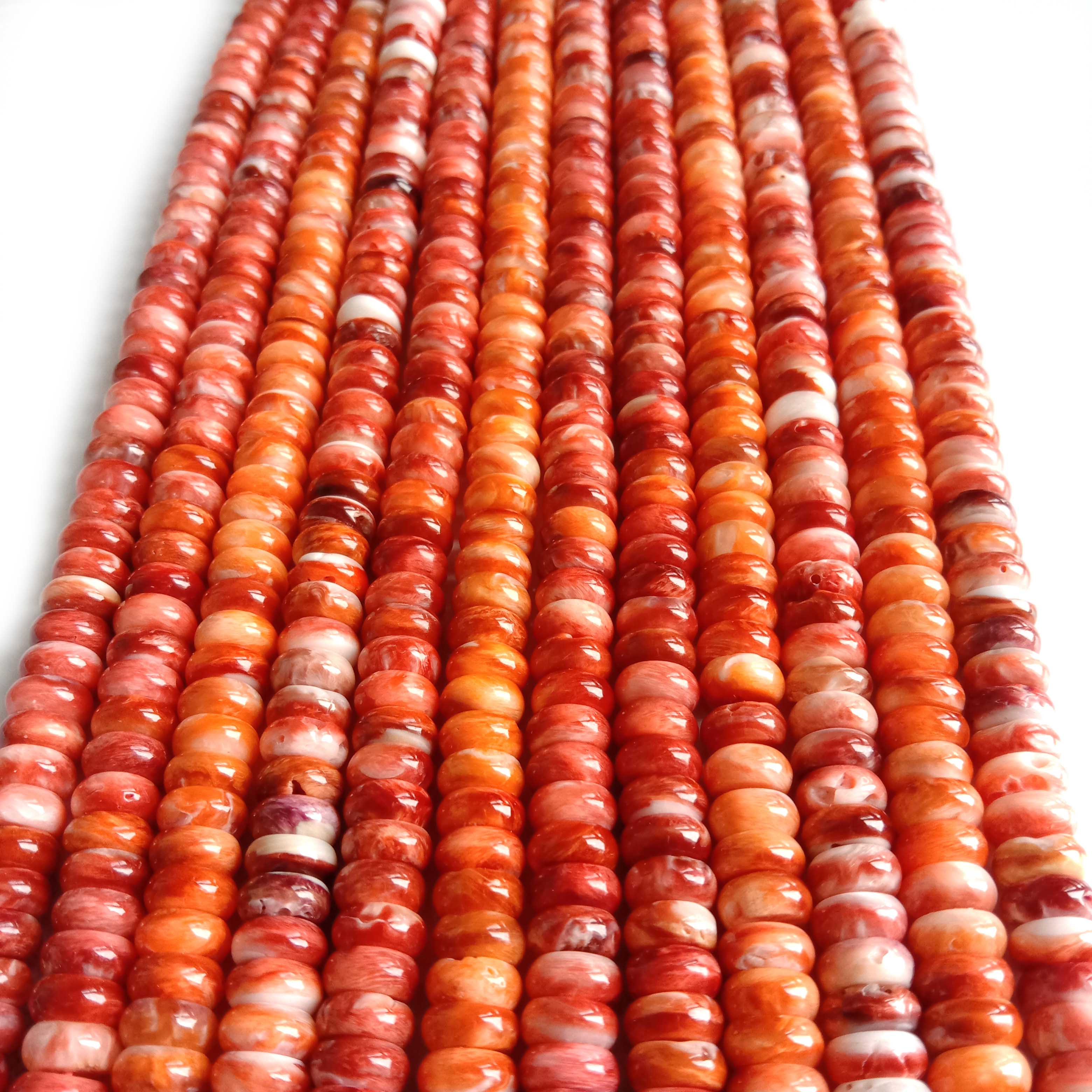 Spiny Oyster Natural Red Smooth Rondelle Natural Loose Gemstone Beads 14