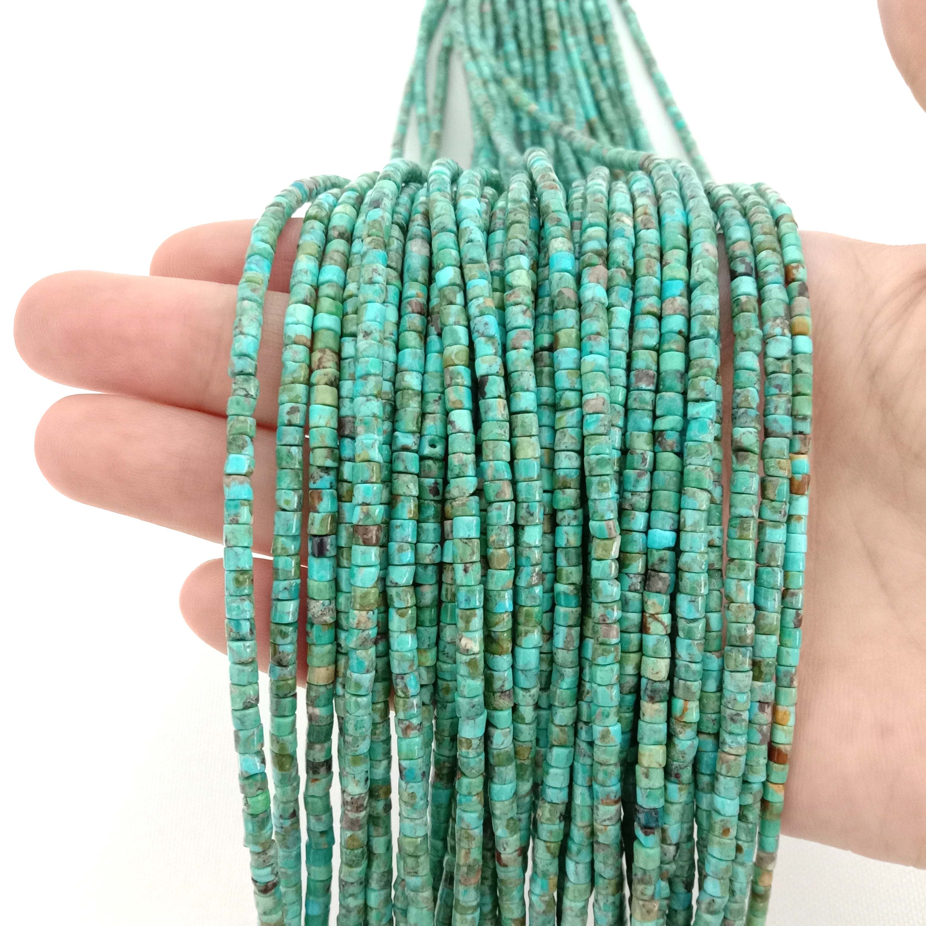 Bluejoy 2mm Genuine Natural Turquoise Dainty Heishi Bead 16 inch Strand 18