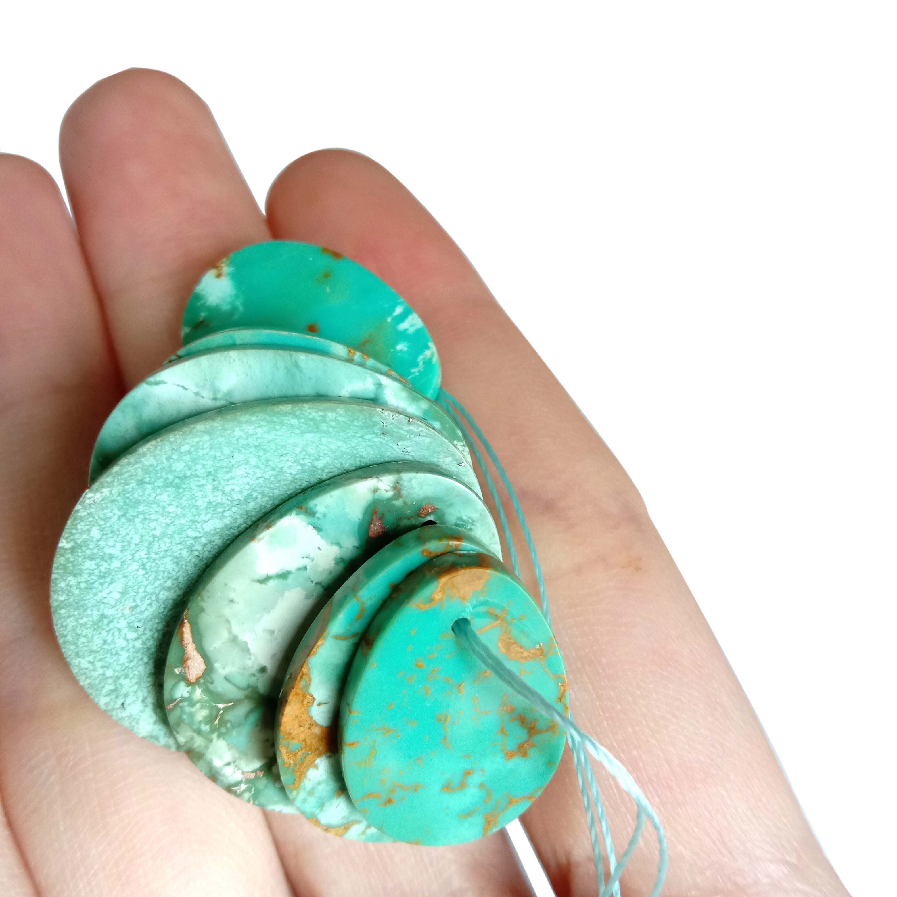 Тиркизна висулка Зелена рамна грб природен камен дупчат Cabochon 15