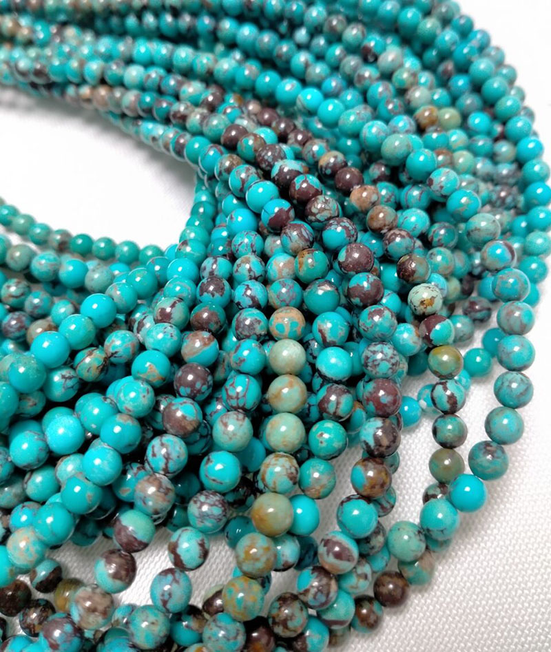 Blue Turquoise Round Beads 16 inch Strand 5mm Brown Matrix 18