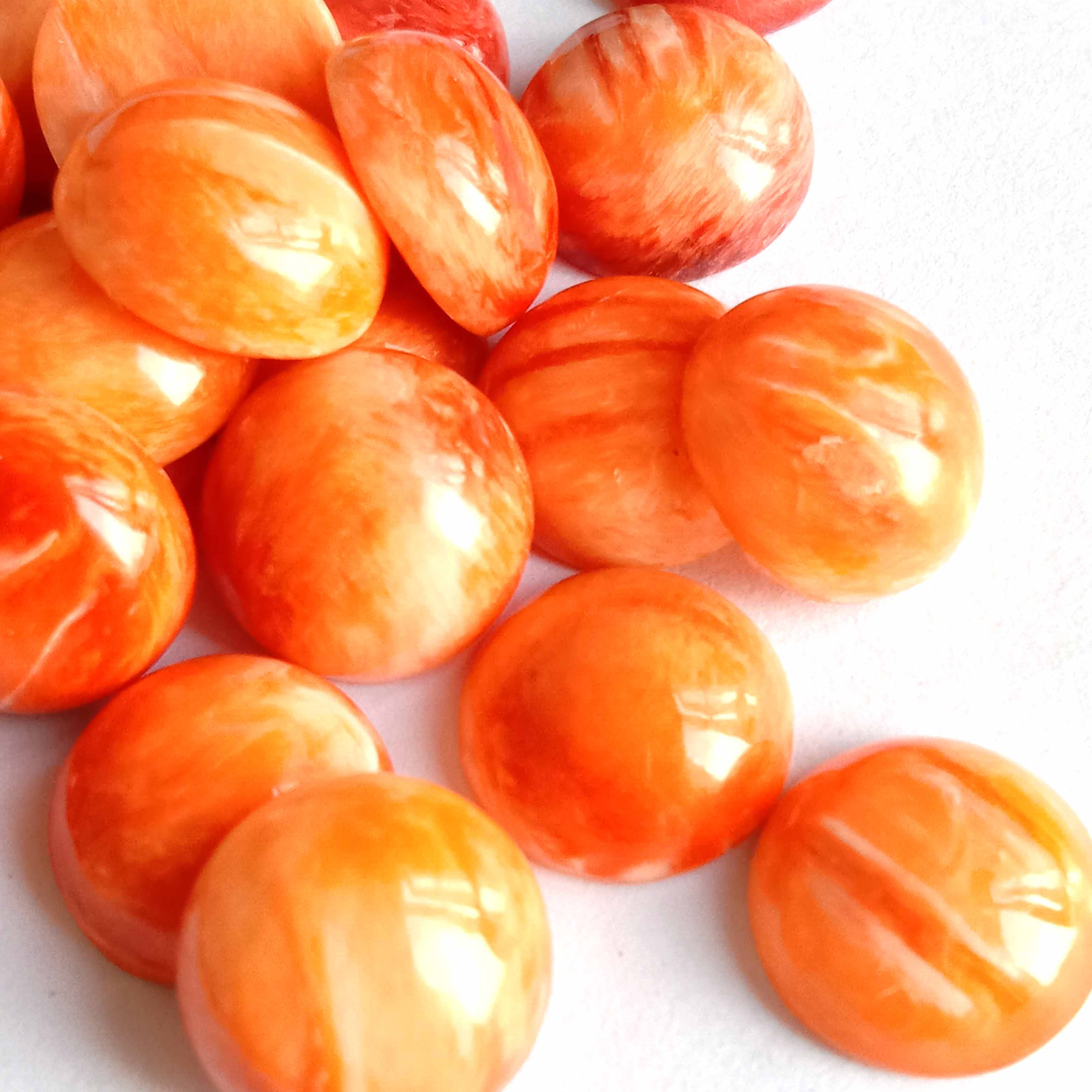 Spiny Oyster 10mm Shell Cabochon AAA Didara Ikarahun Adayeba Awọn Cabs Spiny Orange Shell Yika Cabs 14