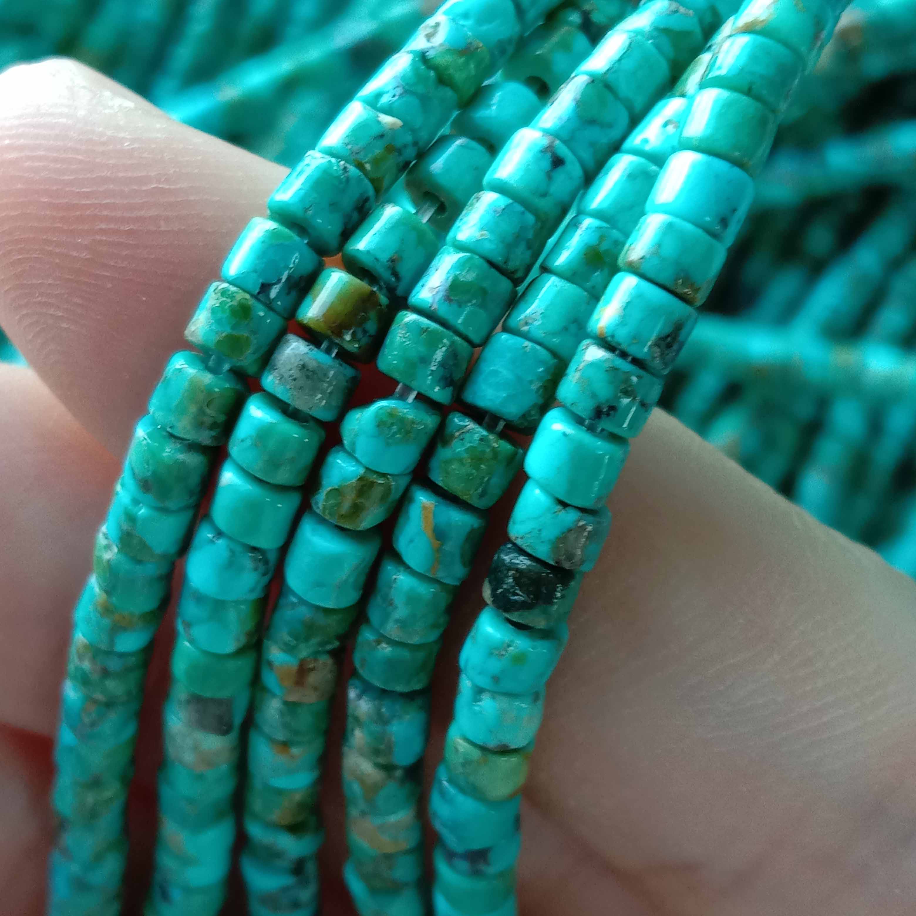 3mm Genuine Turquoise Gemstone Grade AAA Blue Round Tube Heishi Loose Beads 16 inch Full Strand 18