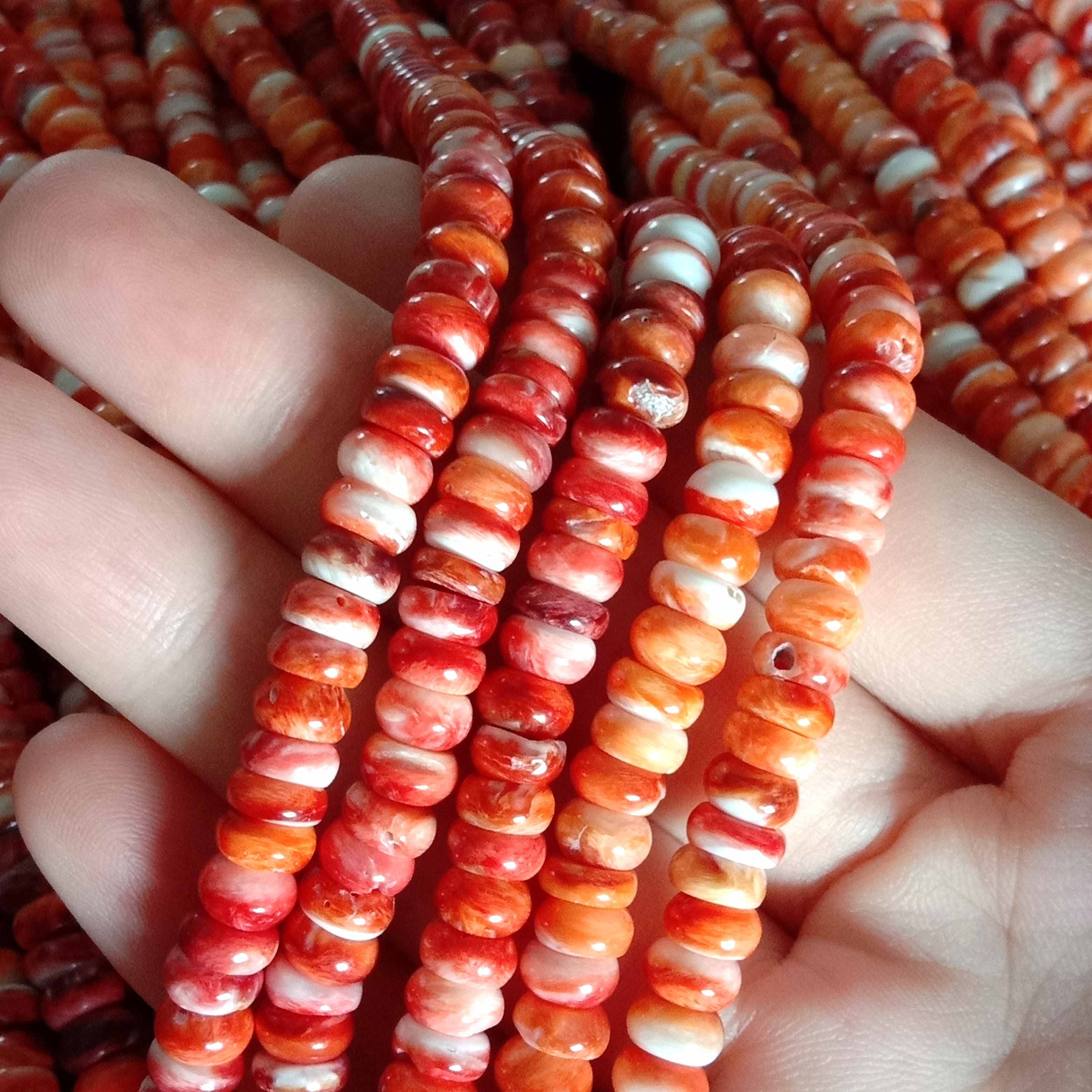 AAA Natural spiny oyster shell bead 6mm shape Roundell ពណ៌ទឹកក្រូចក្រហមធម្មជាតិស្រស់ស្អាត 14