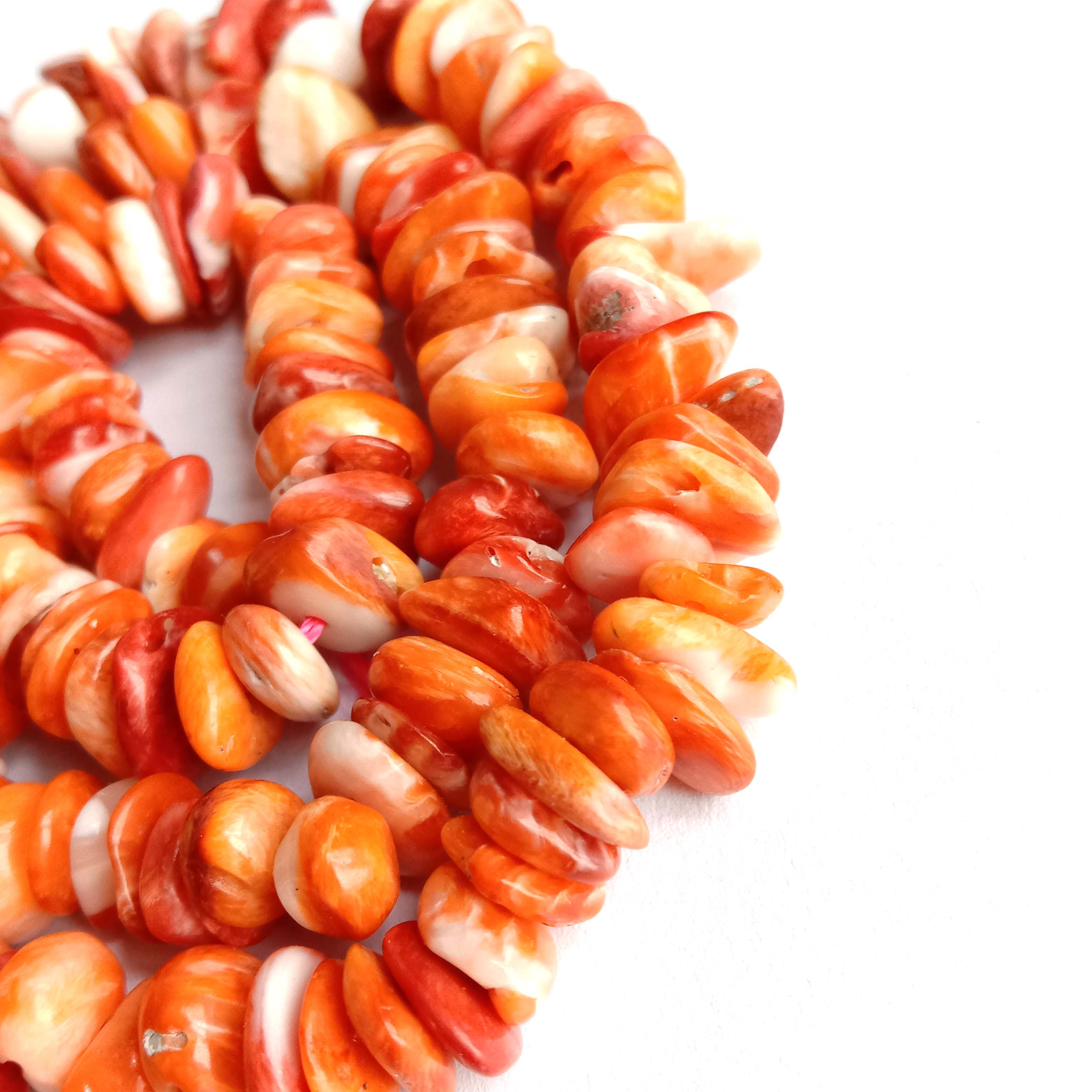 Spiny Oyster Chip Beads 16 inch Beaded Strand ពណ៌ទឹកក្រូច គ្រឿងអលង្ការអង្កាំក្រហម 14