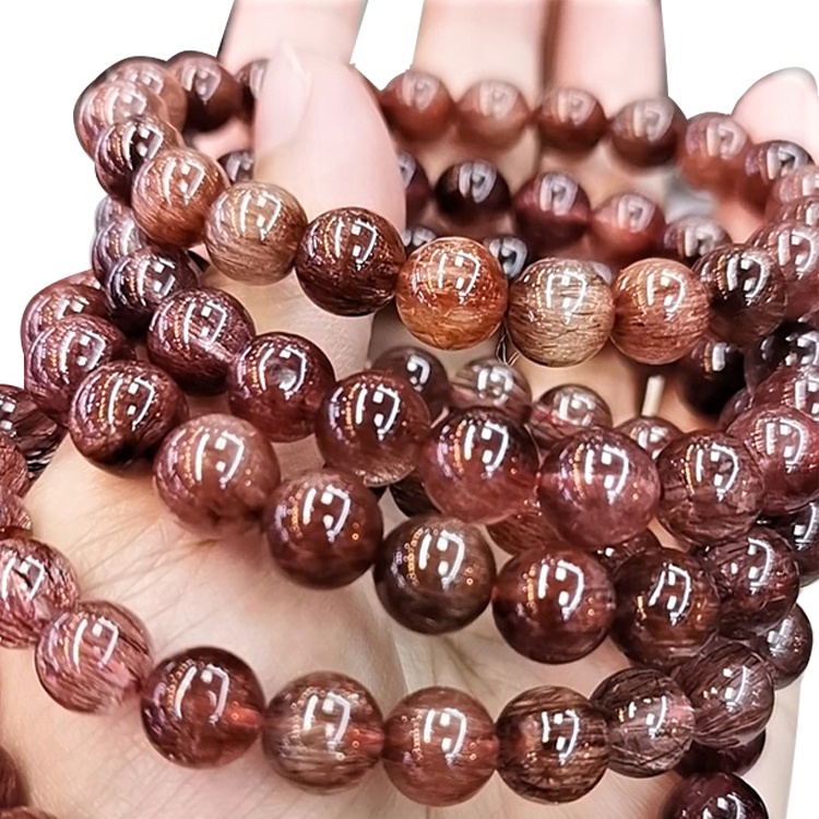 rutilated quartz Crystal Round Beads Stretchy Bracelet Healing Crystal Bracelet Handmade Men Women Stretchy Bracelet Lab 14