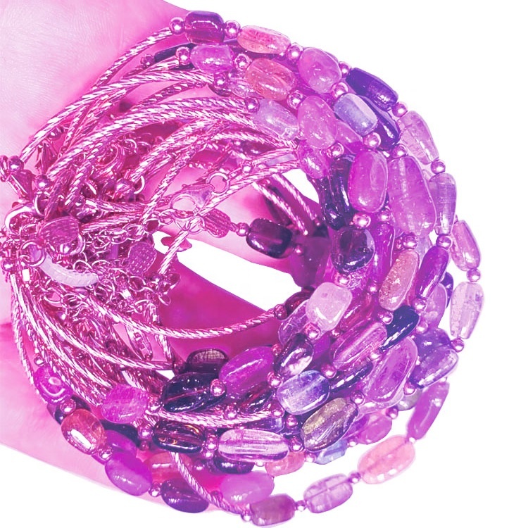 Natural Crystal 925 Sterling Silver Jewelry Charm Bracelet Tourmaline 17