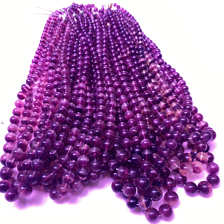 Slàn-reic Gemstone Necklace Sìona purpaidh fluorite cruinn Natural Loose Grìogagan jewerly 14