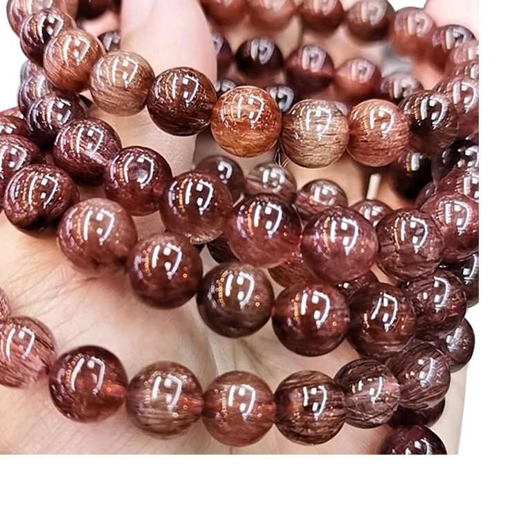Pulsera elástica con cuentas redondas de cristal de cuarzo rutilado, pulsera de cristal curativo hecha a mano para hombres y mujeres, pulsera elástica de laboratorio 14