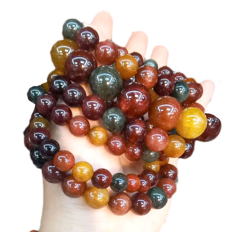rutilated quartz Natural Gemstone Beads Bracelet Handmade Men Women Stretchy Bracelet Genuine Gemstone Round Beaded Heal 14