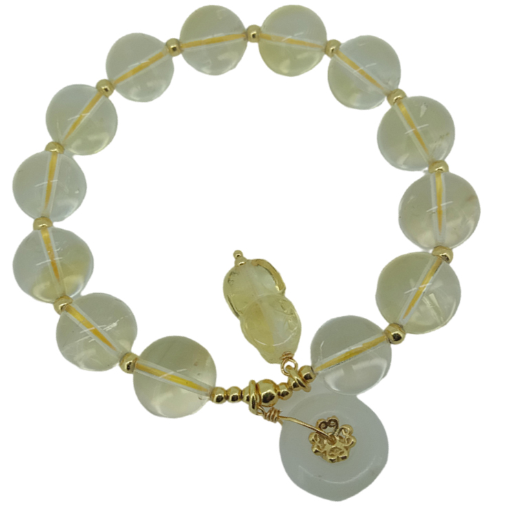 Pulsera de Citrino Genuino Natural Cuentas Redondas Amarillas 16