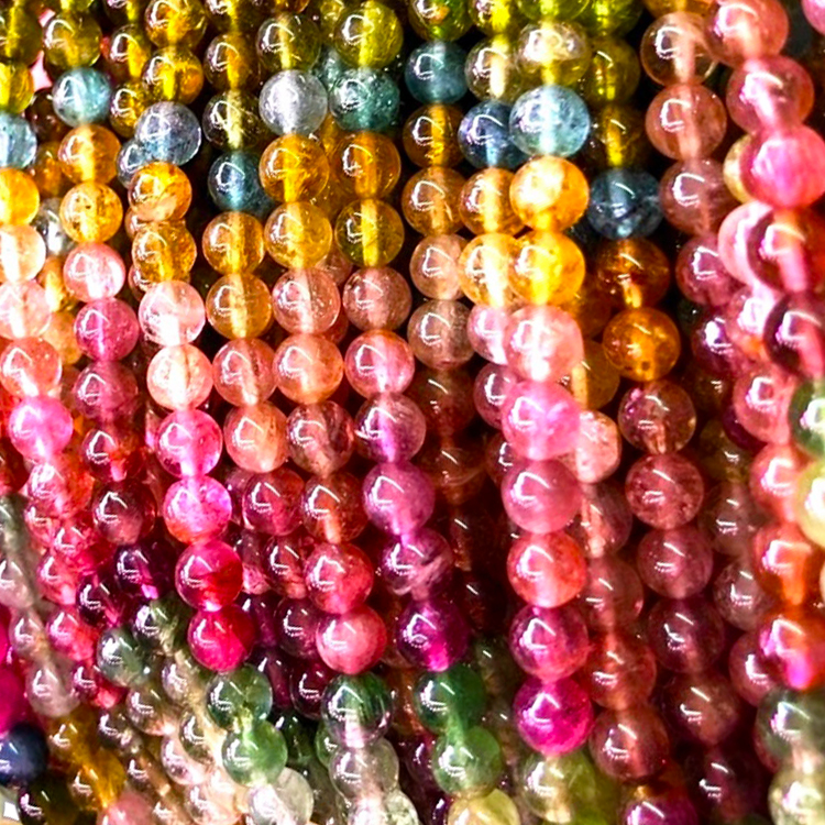 Tarmaline Gemstone Gburugburu beads maka ọla na-eme 14