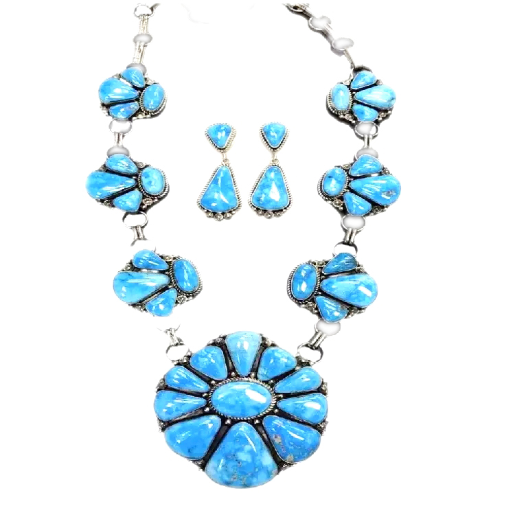 Turquoise Flower Necklace Turquoise Squash Blossom Necklace Southwestern Style. 15