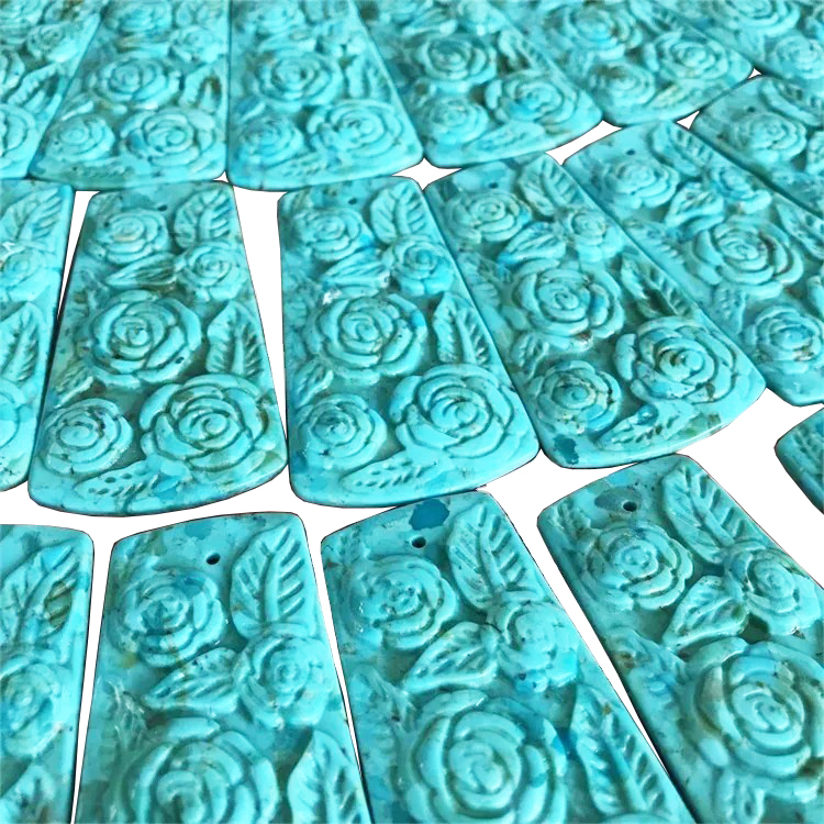 making flowers with turquoise gemstone Thunder bird Turquoise carved flowers Pendant beads 15