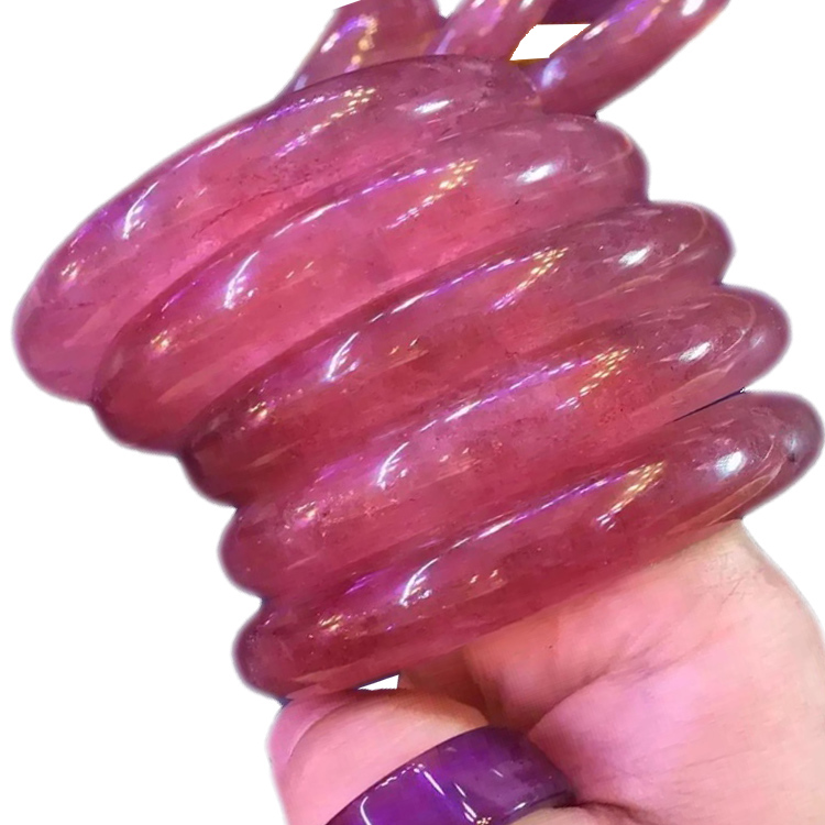 Pulsera de cuarzo Rose Rose de cuarzo de la fresa roja hecha a mano para las mujeres Gemmy Strawberry Quartz Shelly Bangle Pulsera 14