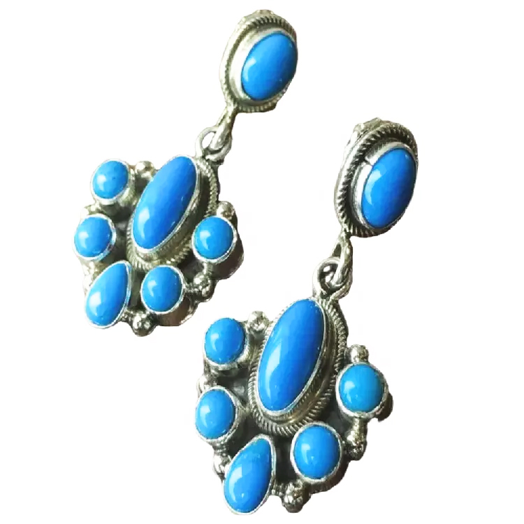 Nga whakakai a Turquoise ataahua Sterling Sterling Leho Gemstone whakakai 14