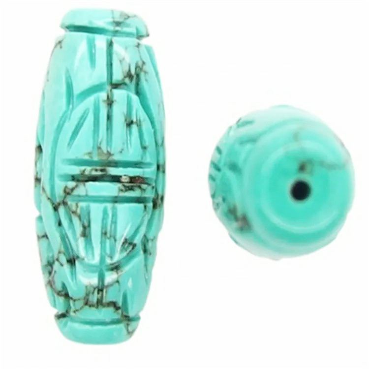Naturalis Turquoise Handcrafted Lotos semina flore sculptos Turquoise Tube Baads Carl Gemstone 15