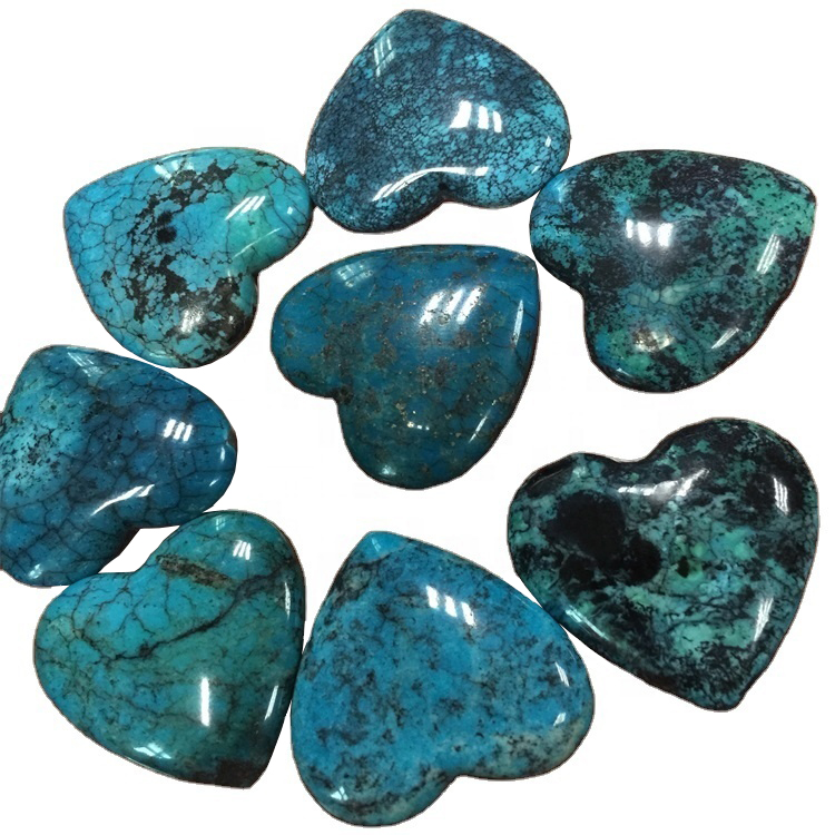 Đẹp Turquoise Heart Cabochon Loose Gemstone 100% Natural Web Moon Mine (Hồ Bắc) Đá quý Turquoise Heart Cabbone 15