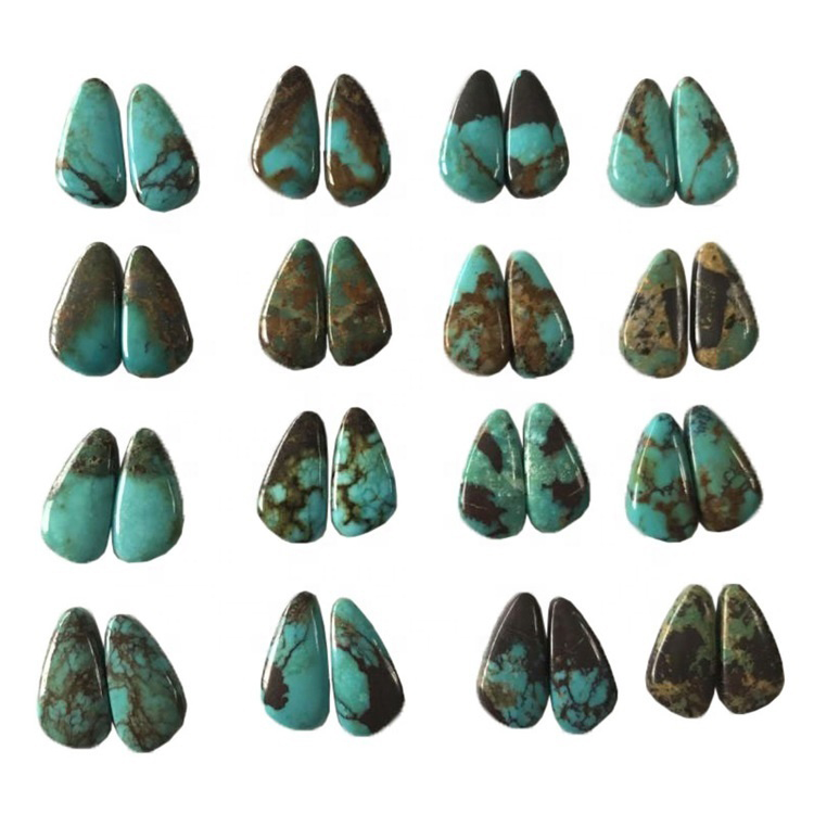 Natural Long pear shape turquoise flat back cabochon wholesale turquoise gemstone pairs smooth polishing gemstone 15