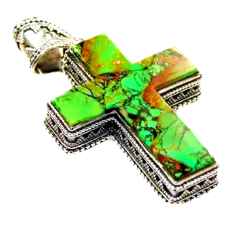 Turkis Cross Pendant Vintage Sterling Sølv Turkis Anheng 15