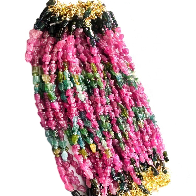 Tourmaline ya asili ya rangi ya rangi ya rangi ya rangi ya rangi ya rangi kamili ya shanga 16 '' Kubwa kwa ajili ya kufanya kujitia 14