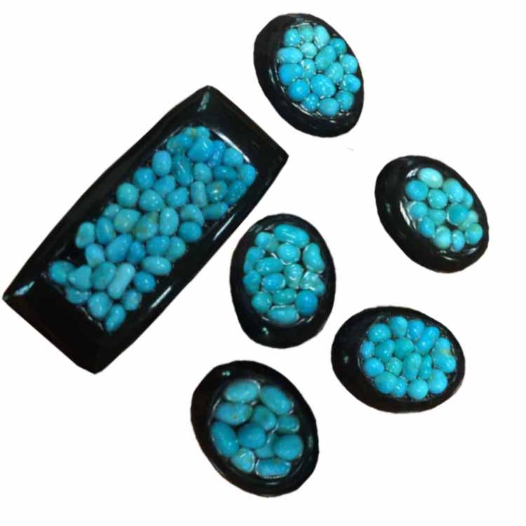 Wholesale handmade Natuerlike natuerlike bule turquoise lytsere stikken inlay obsidian cabochons 15